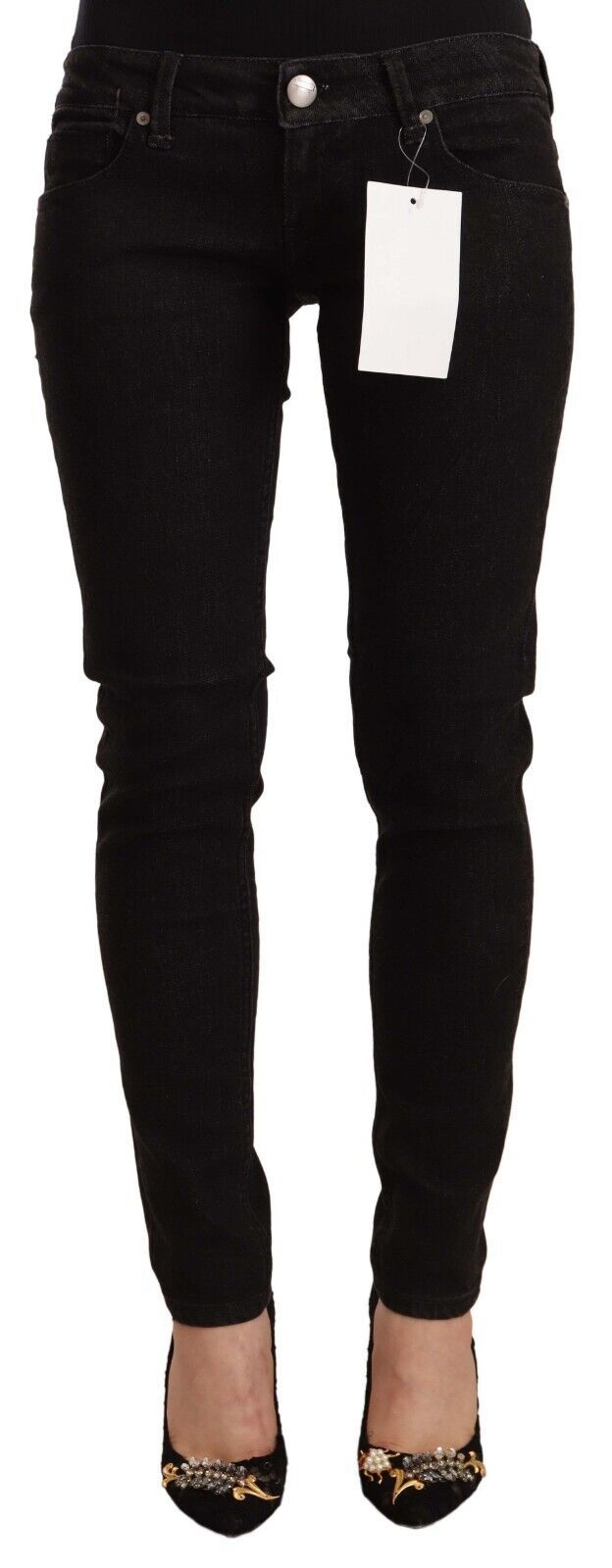 Acht – Schwarze Skinny-Jeans aus Baumwolle mit niedriger Taille