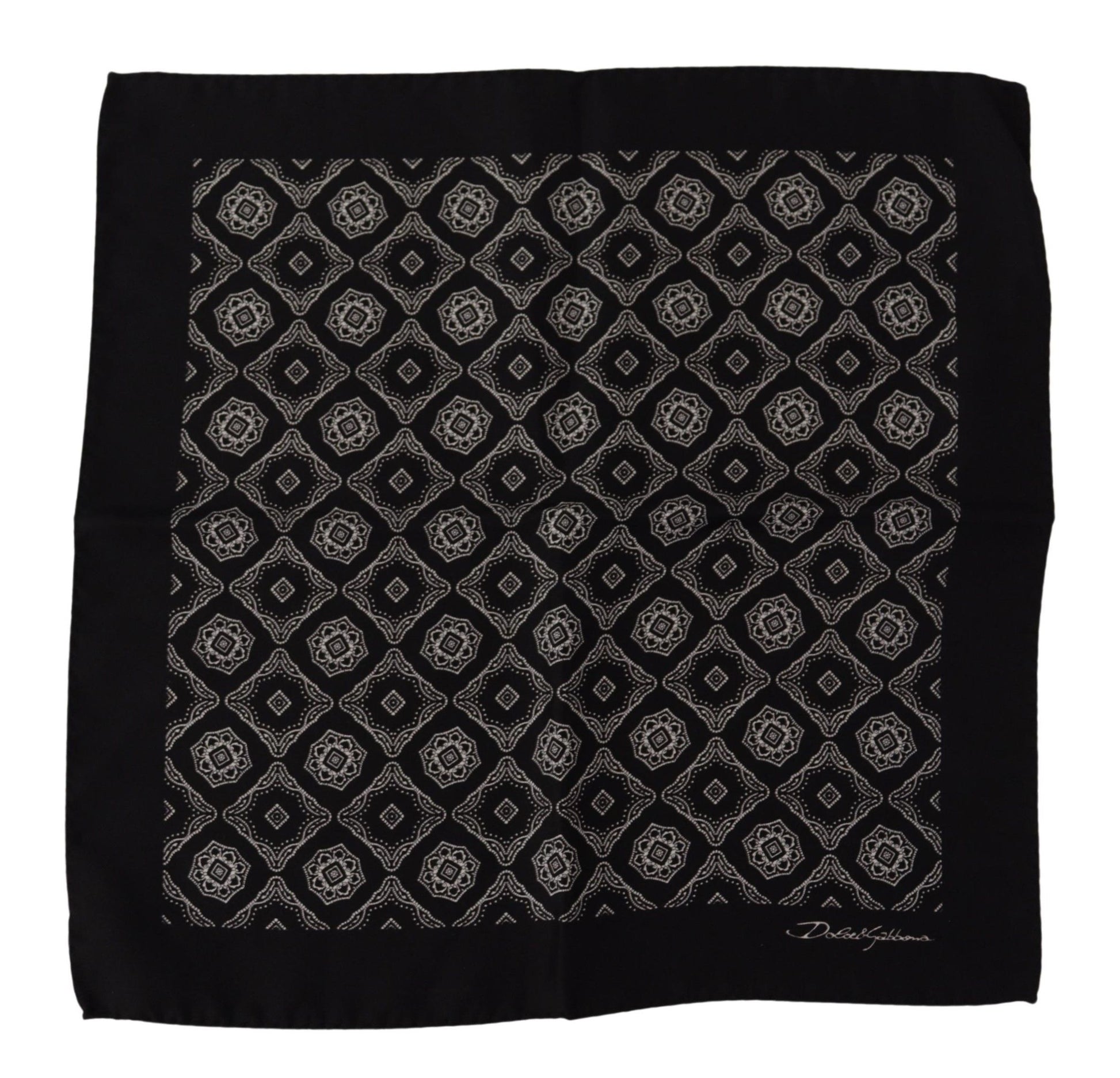 Dolce & Gabbana – Schwarzer quadratischer Taschentuchschal mit geometrischem Muster