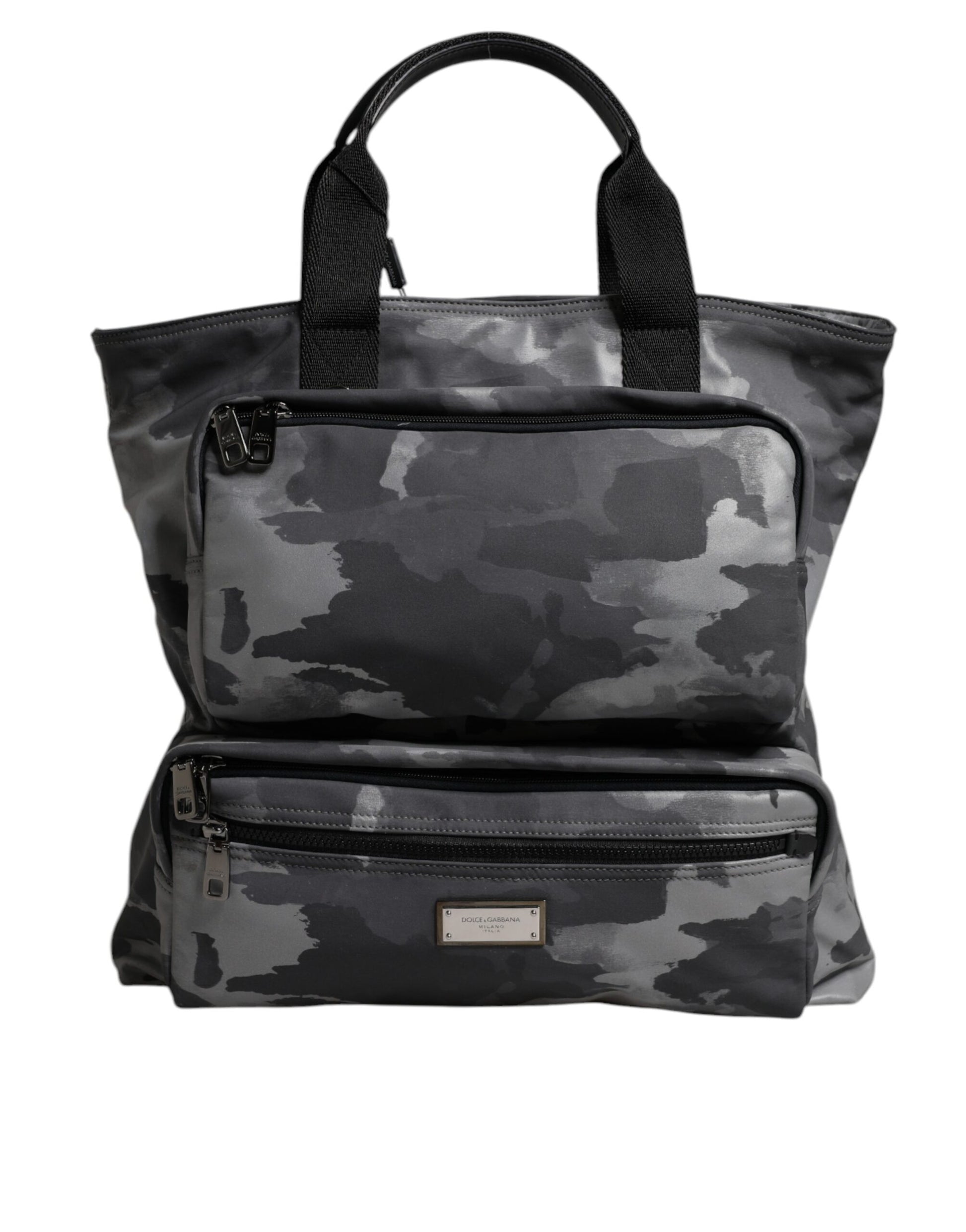 Dolce & Gabbana – Tragetasche aus Baumwolle mit mehreren Fächern in Grau mit Camouflage-Muster