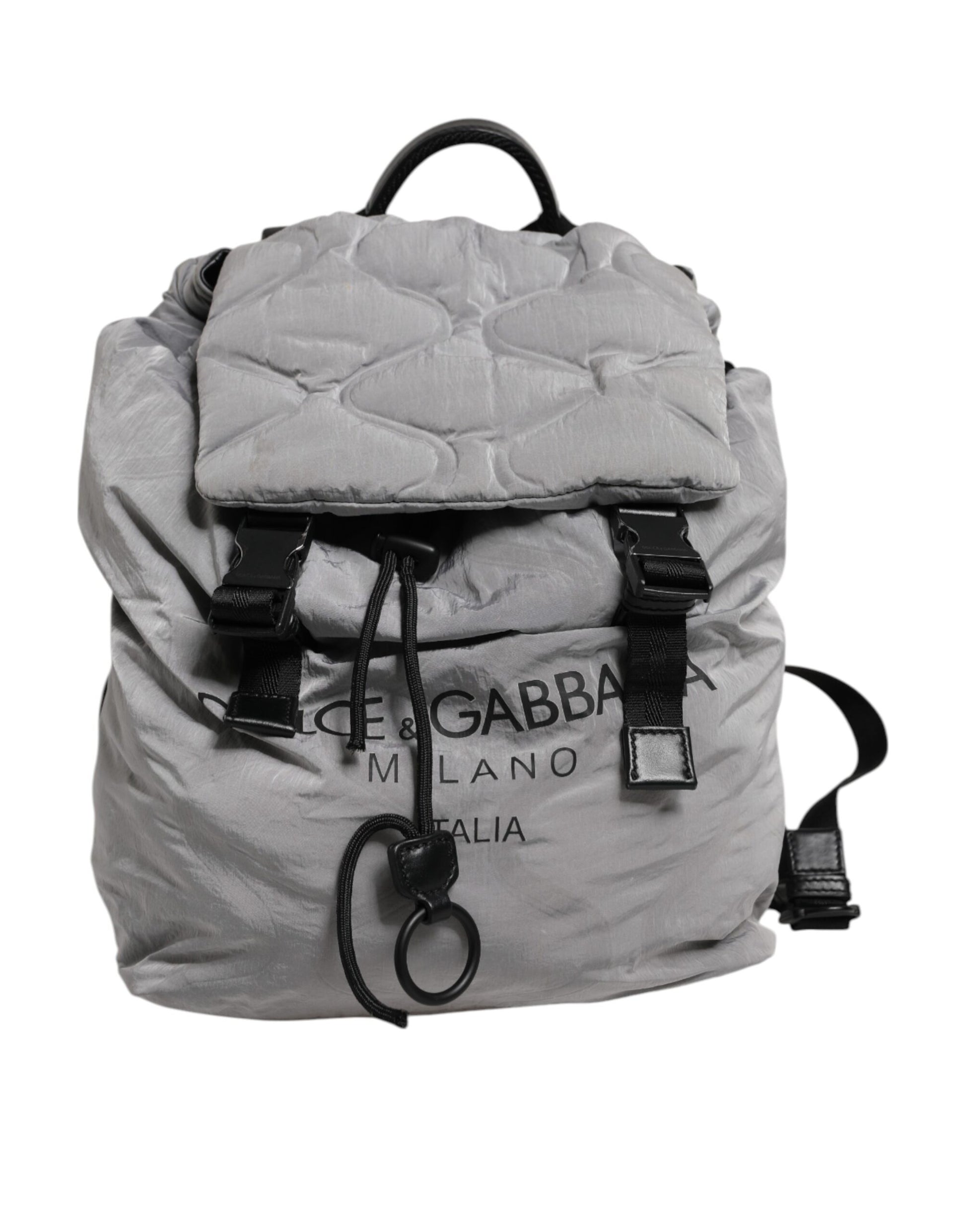 Dolce & Gabbana Grauer Reiserucksack mit Kordelzug und Milano-Print