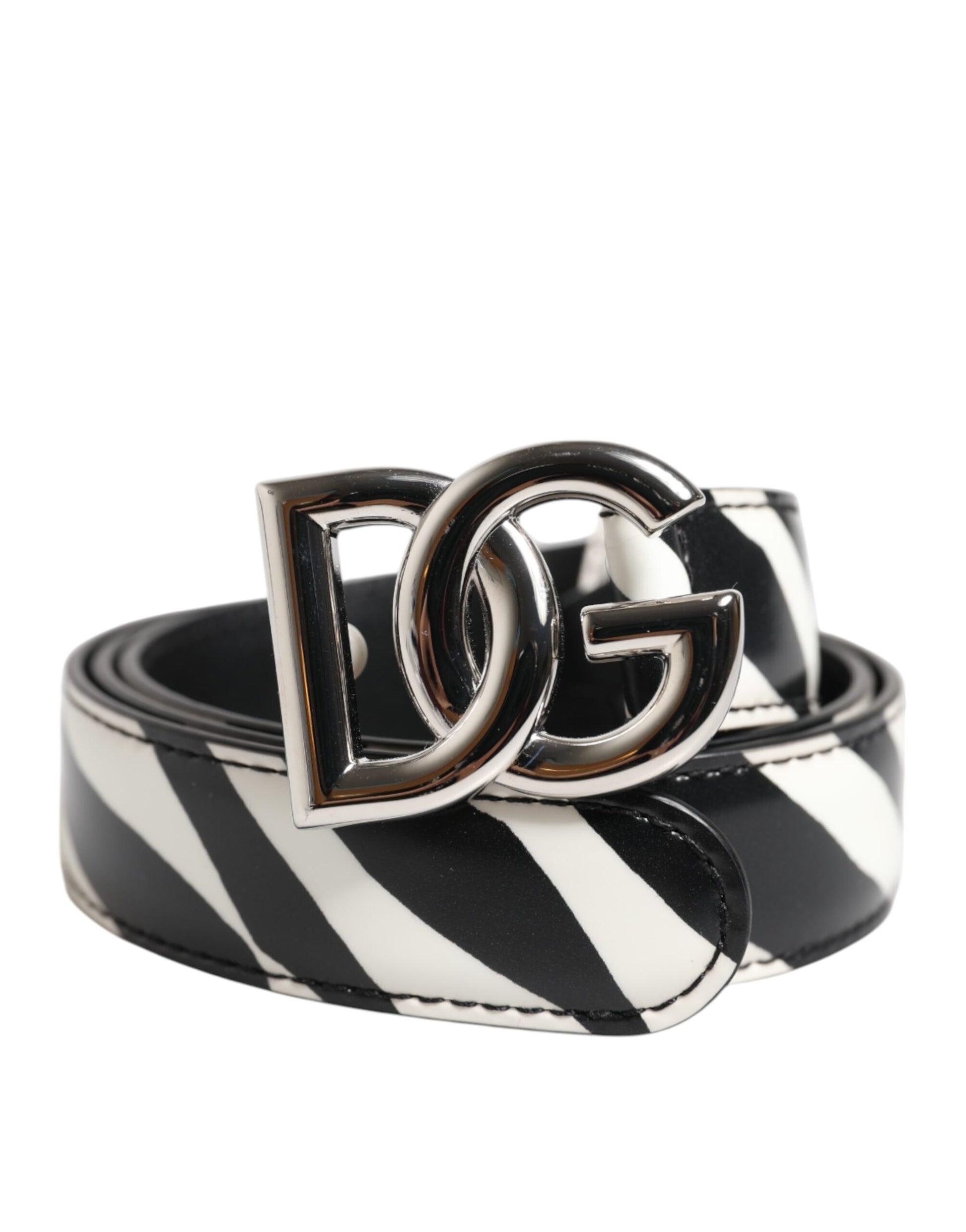 Dolce & Gabbana Gürtel aus schwarzem und weißem Leder mit silberner Metallschnalle