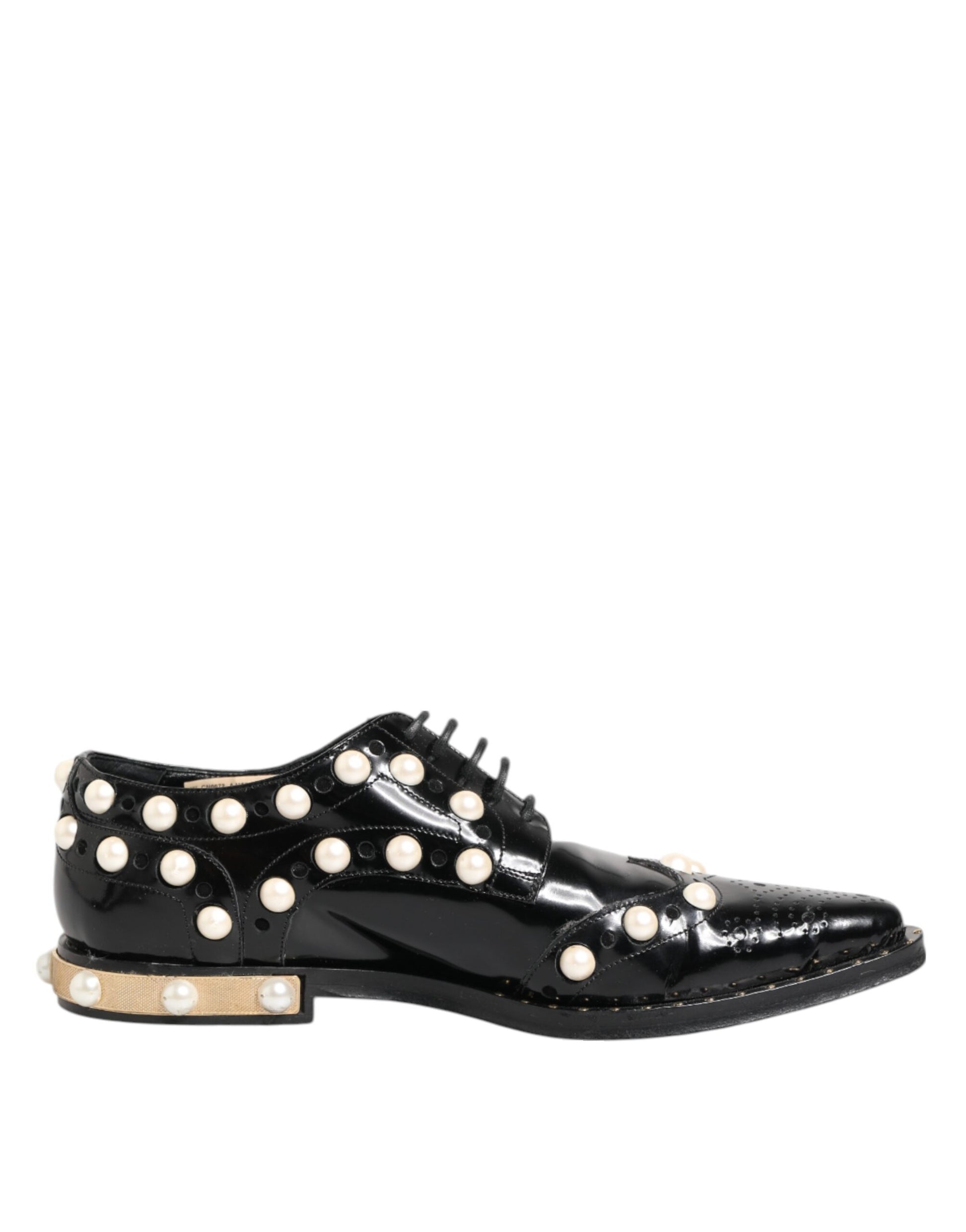 Dolce & Gabbana – Schwarze Broque-Schuhe aus Leder mit Kunstperlen