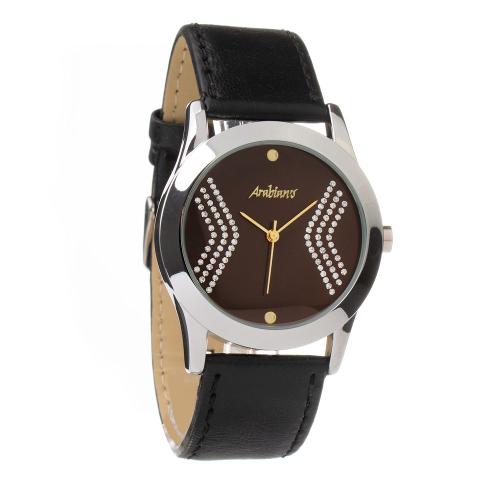 ARABIANS Black Leather Dress Watch