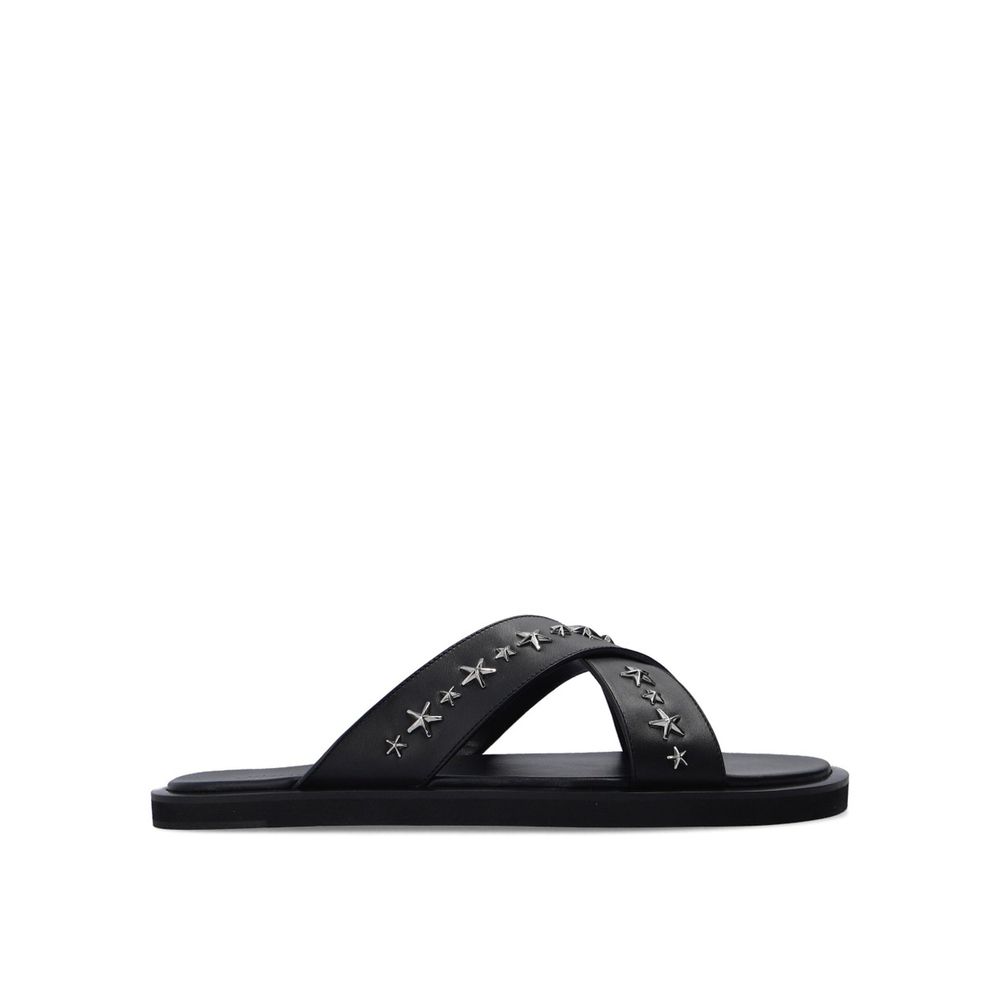 Jimmy Choo Black Calfskin Flat Sandals