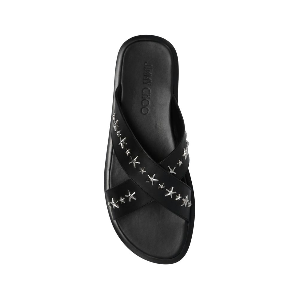 Jimmy Choo Black Calfskin Flat Sandals