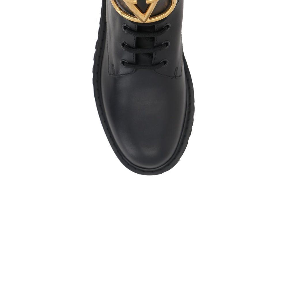 Valentino Garavani Black Lace Up Boots for Women side view