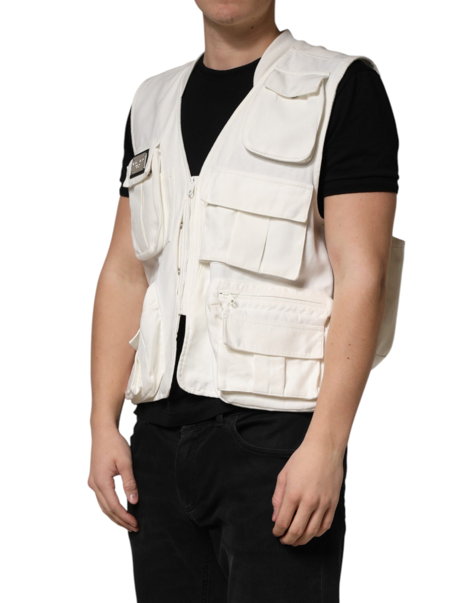Dolce & Gabbana White Sleeveless Jacket for Men detail view