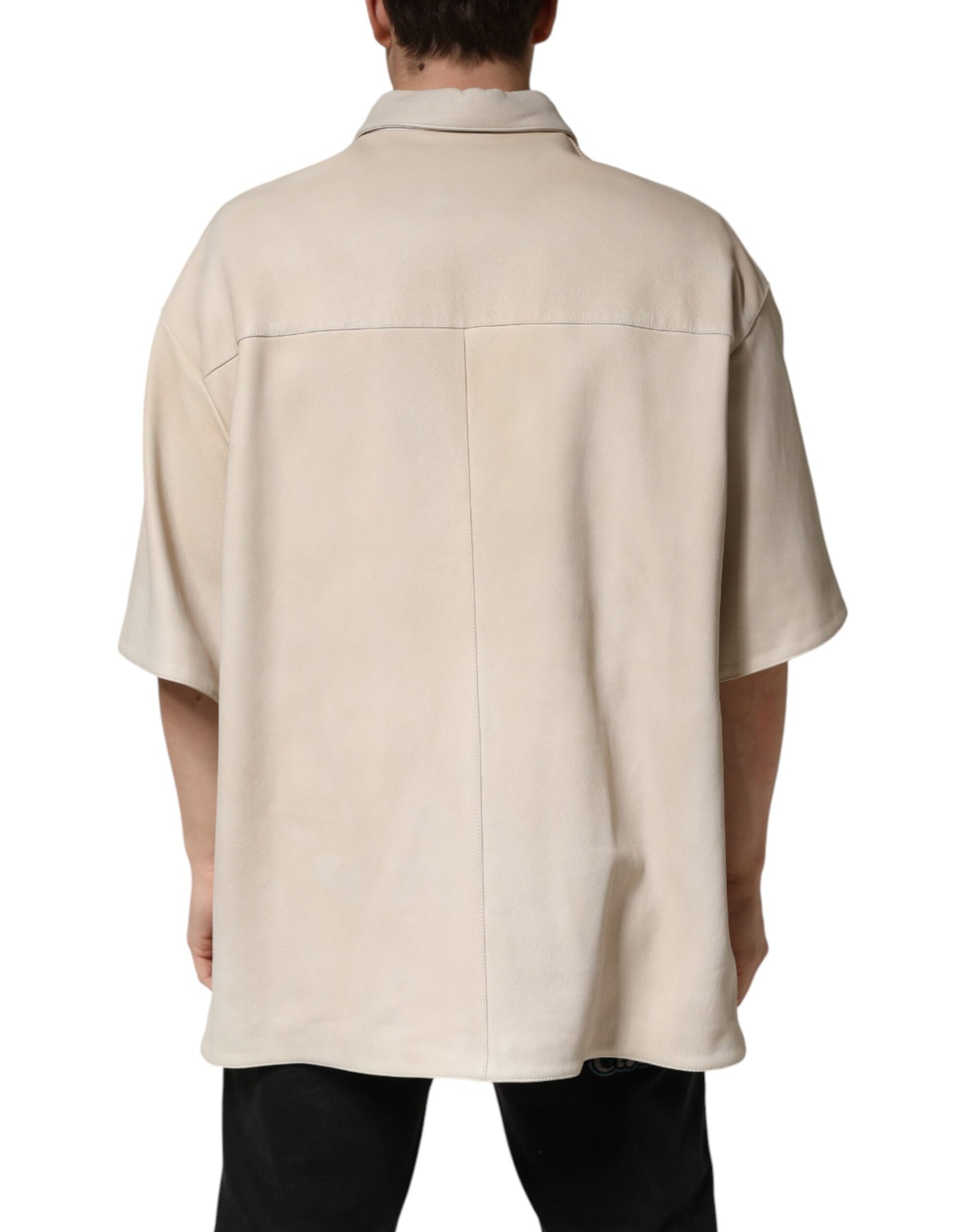 Dolce & Gabbana Beige Leather Button Down Men Casual Shirt