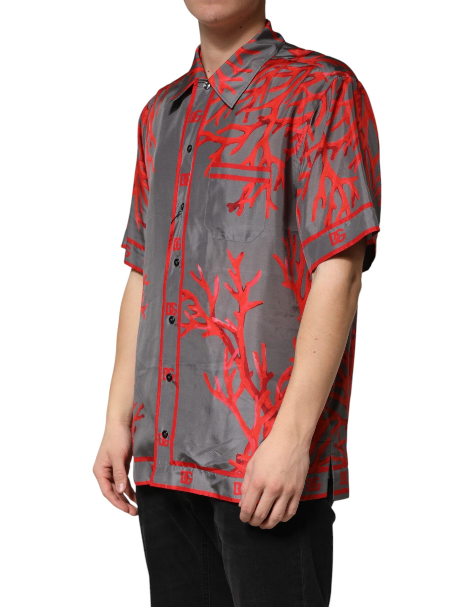 Dolce & Gabbana Grey Short-Sleeve Shirt for Men detail view