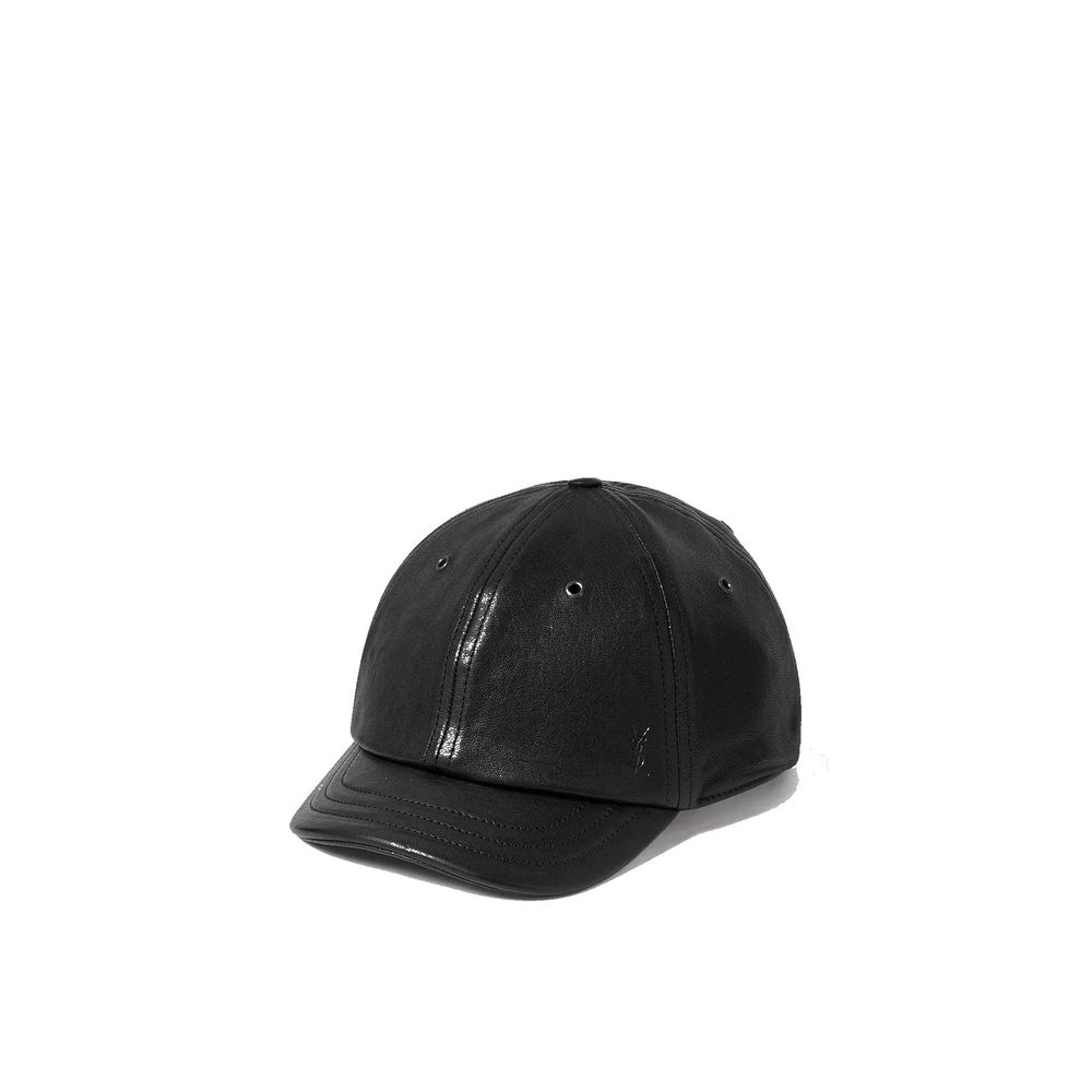 Saint Laurent Black Lamb Leather Cap (Baseball Hat)