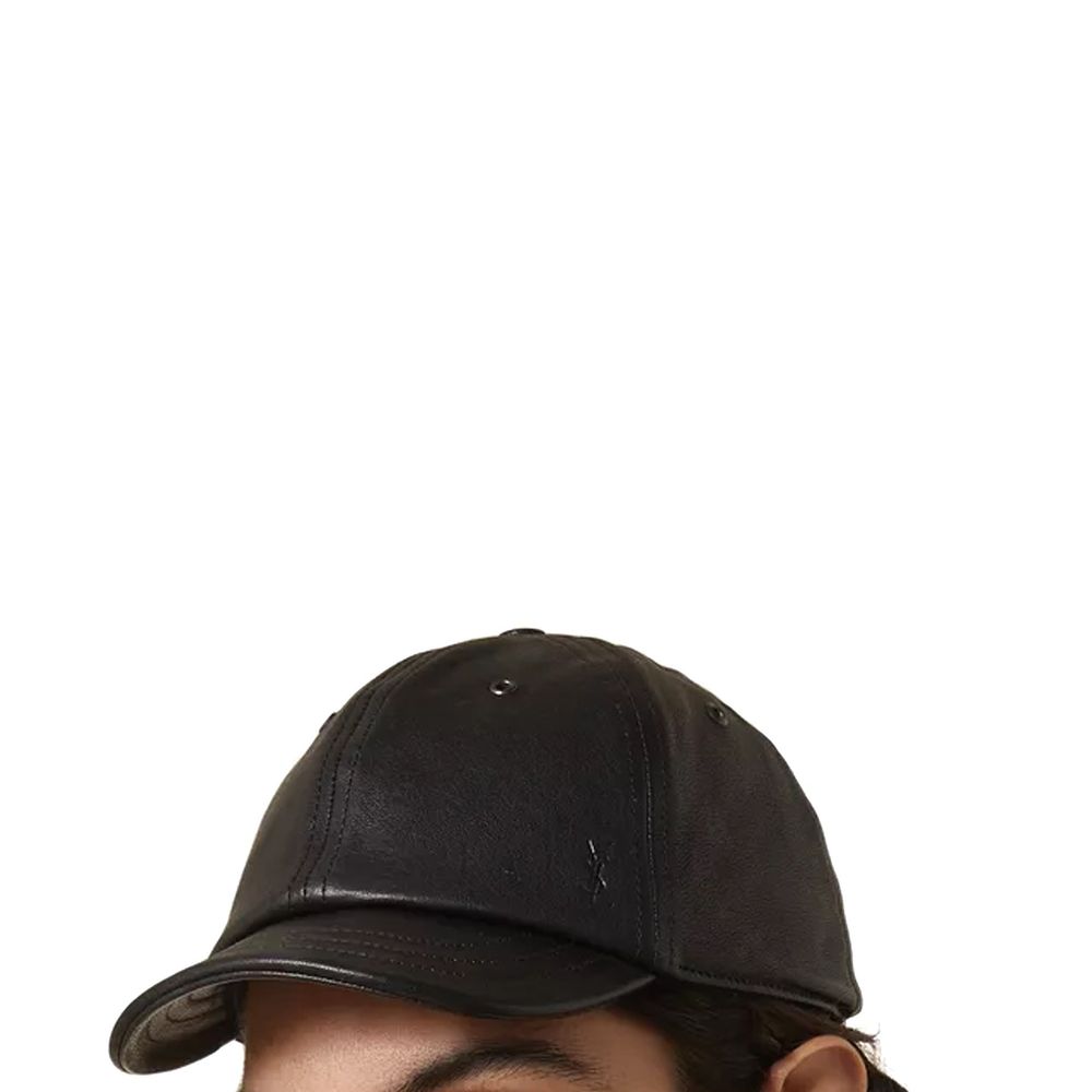 Saint Laurent Black Lamb Leather Cap (Baseball Hat)