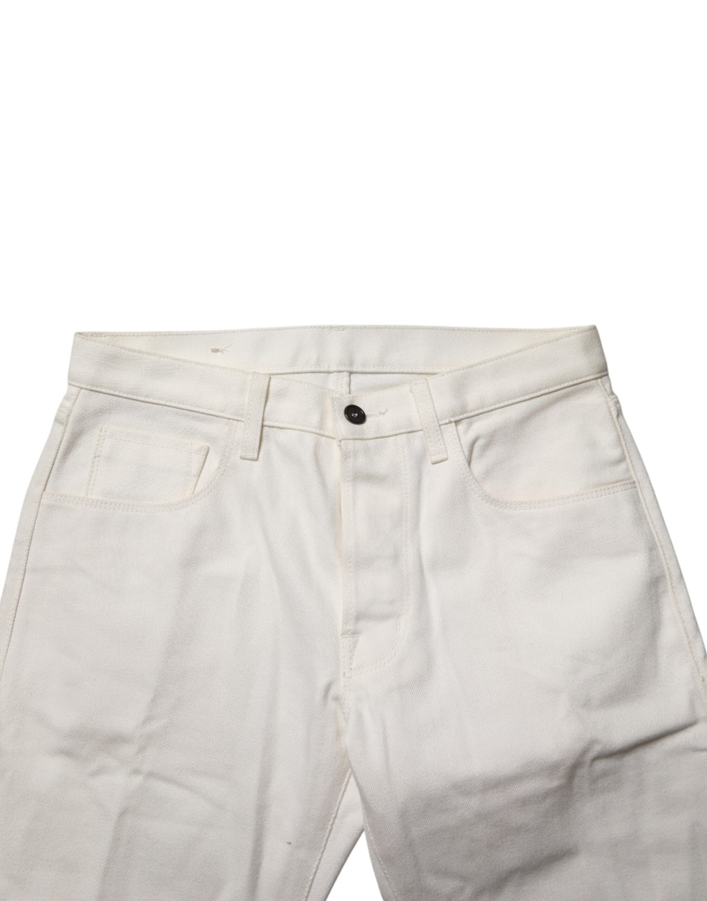 Fortela White Cotton Straight Denim Mid Waist Trouser Jeans