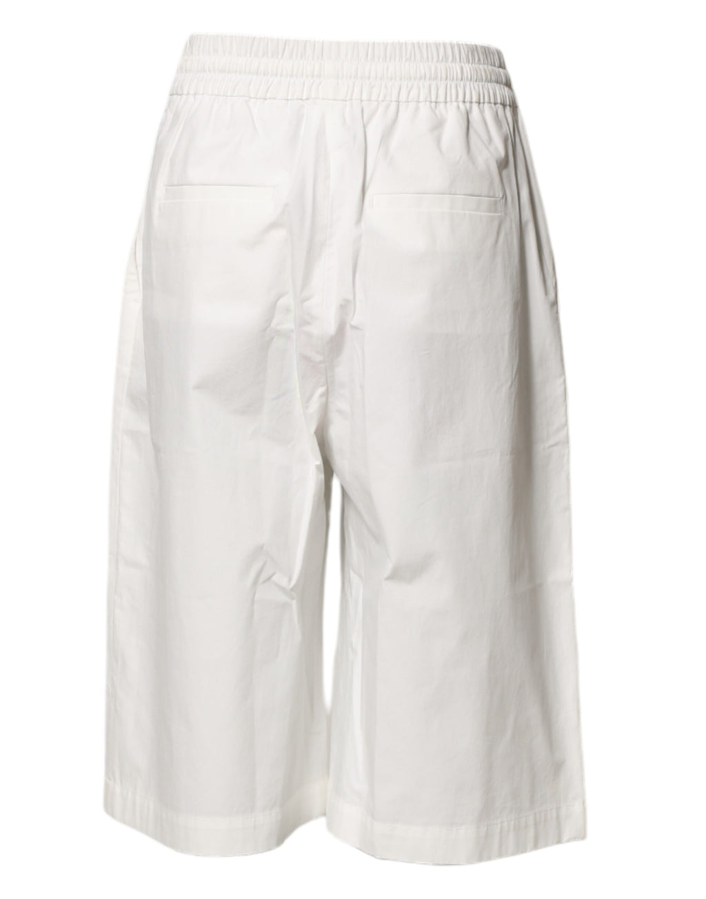 MSGM White Cotton High Waist Wide Leg Straight Bermuda Shorts