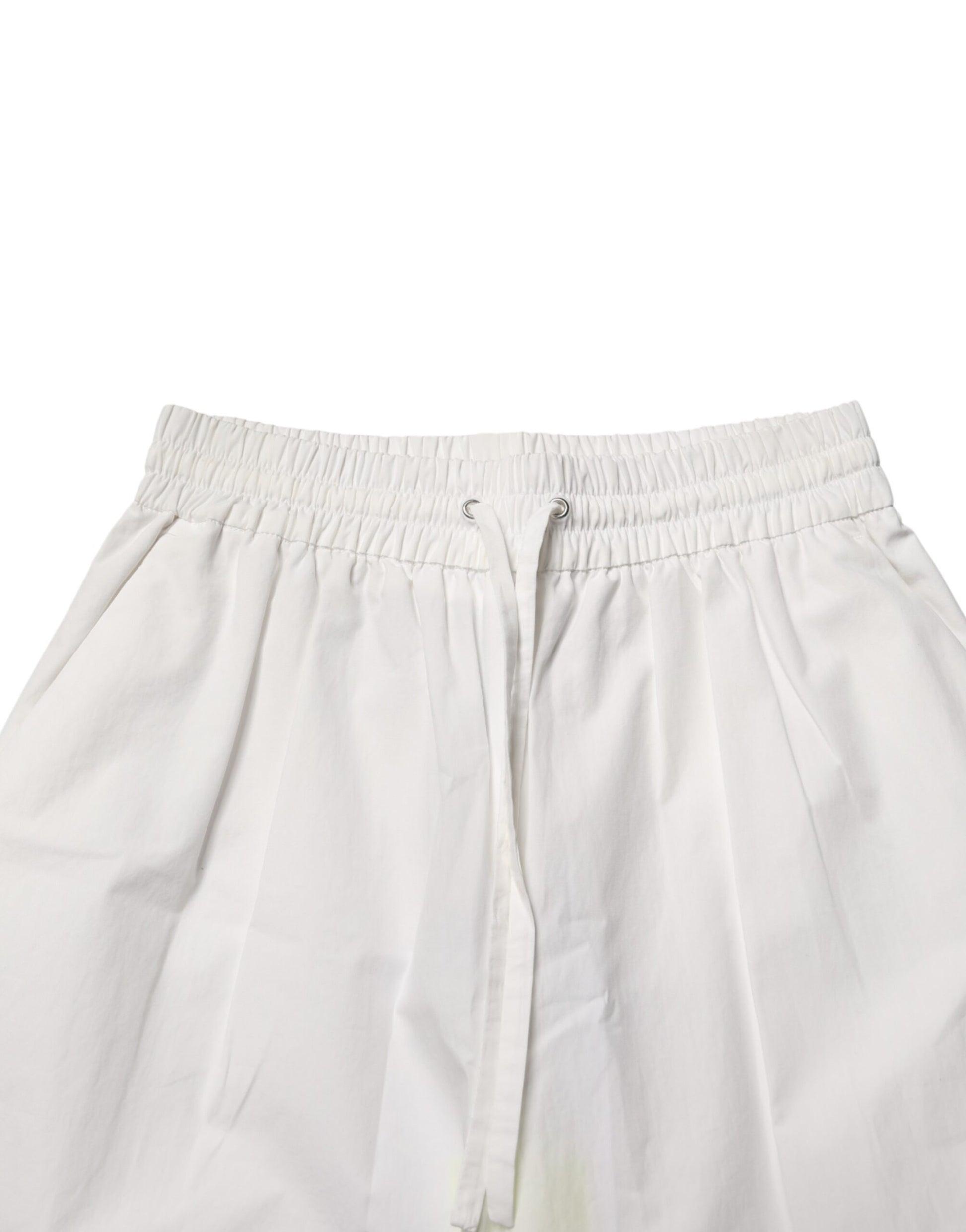MSGM White Cotton High Waist Wide Leg Straight Bermuda Shorts