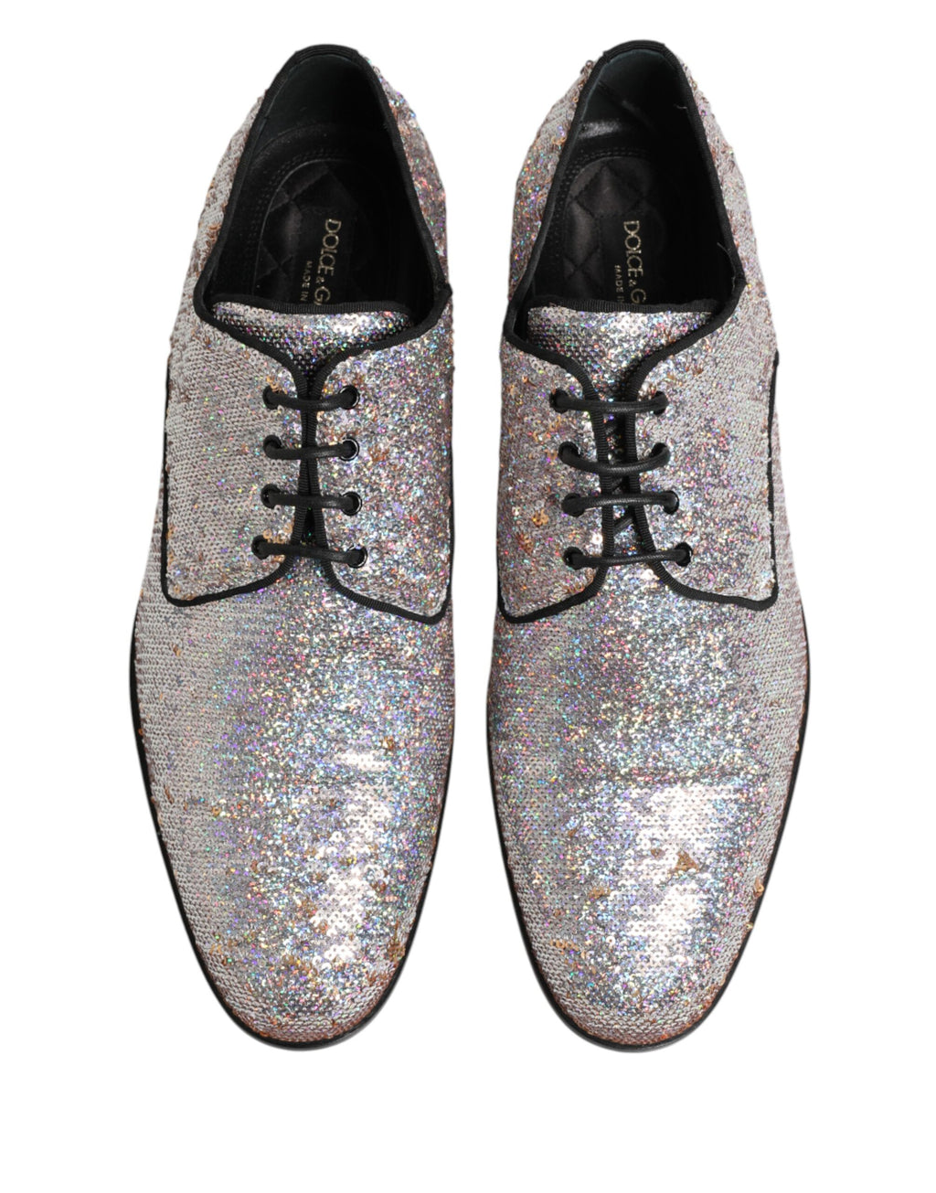 Dolce & Gabbana Silver Sequined Lace Up Men Derby Dress Shoes