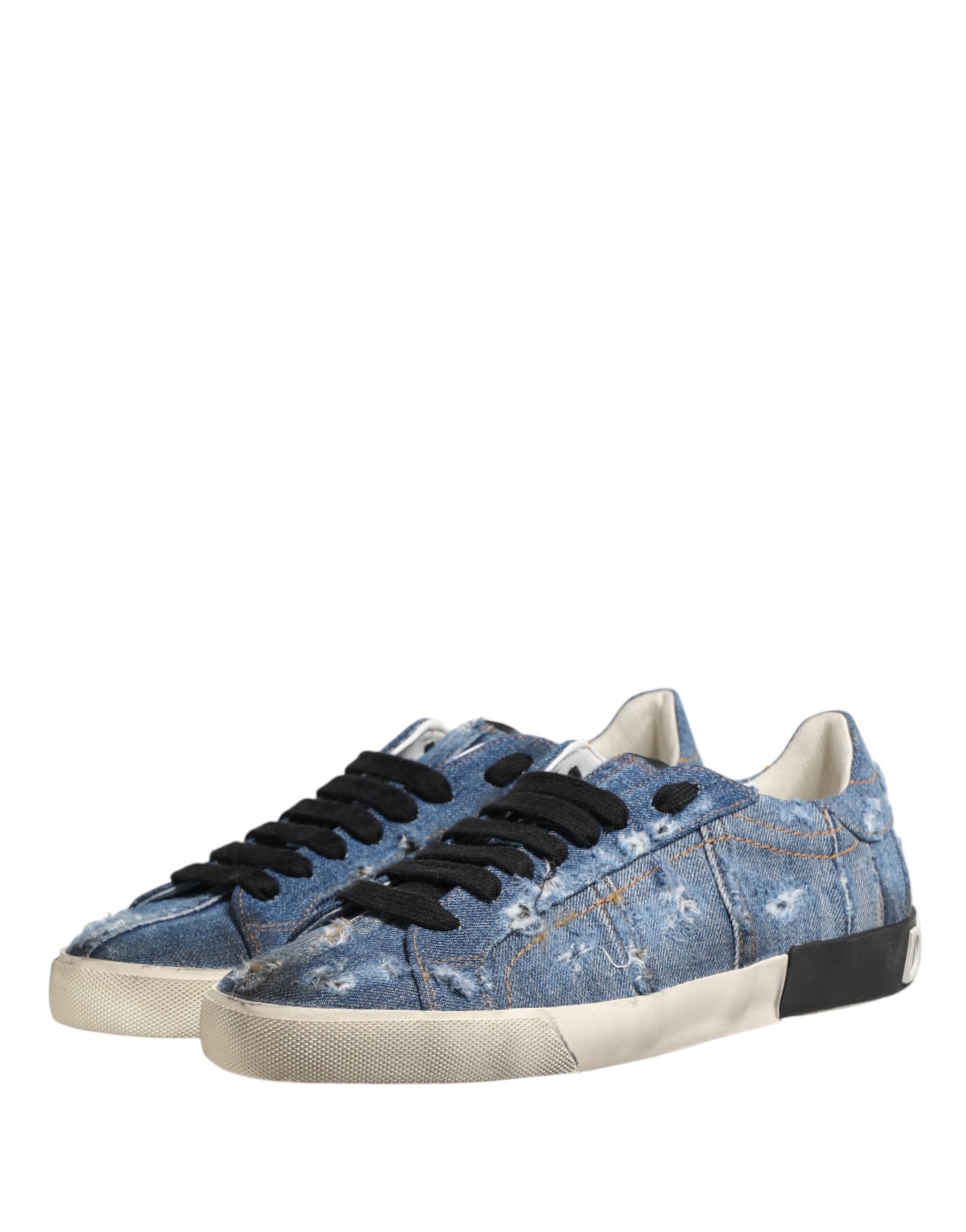 Chaussures Sneakers Basses en Jean Délavé Bleu Dolce & Gabbana