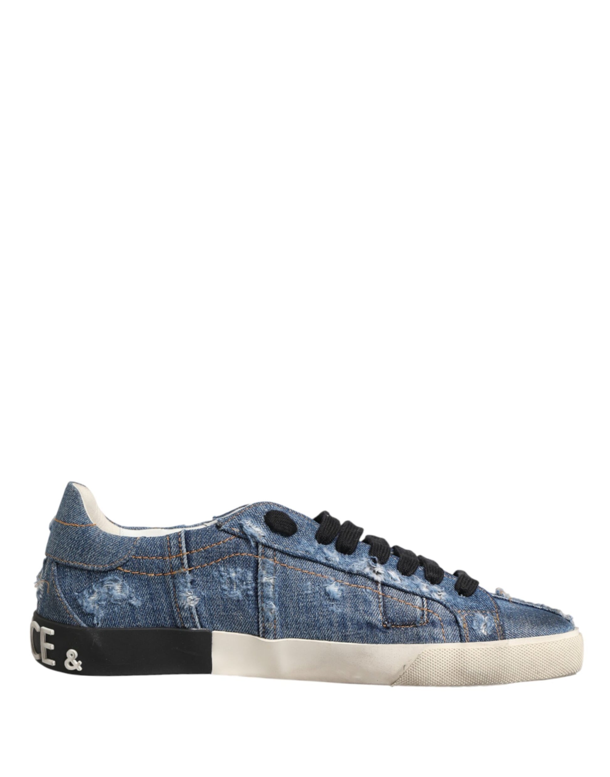 Chaussures Sneakers Basses en Jean Délavé Bleu Dolce & Gabbana