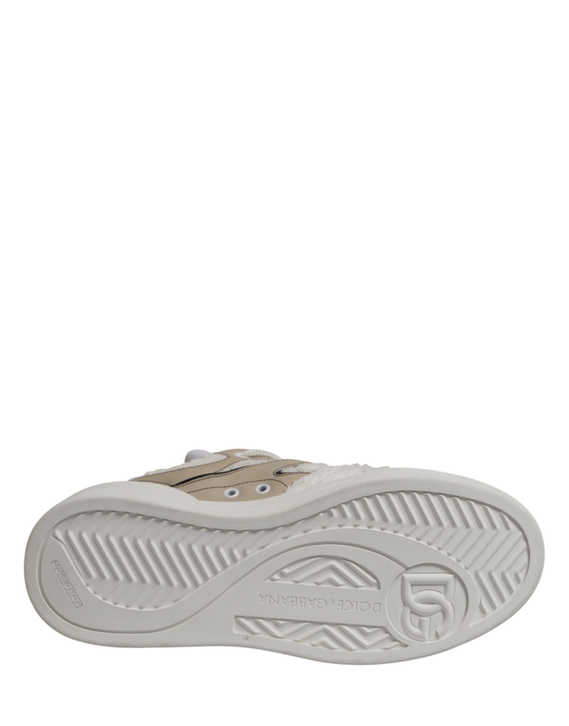 Dolce & Gabbana White Beige Faux Shearling Low Top Sneakers Shoes