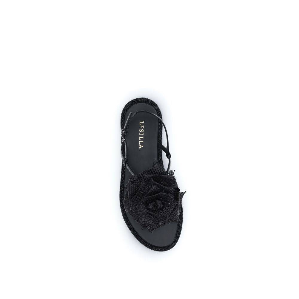 LE SILLA Black Calf Leather Bos Taurus Flat Sandals
