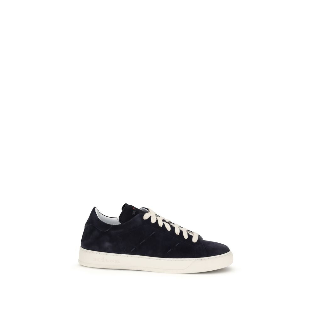 Kiton Blue Calf Leather Bos Taurus Low Top Sneakers