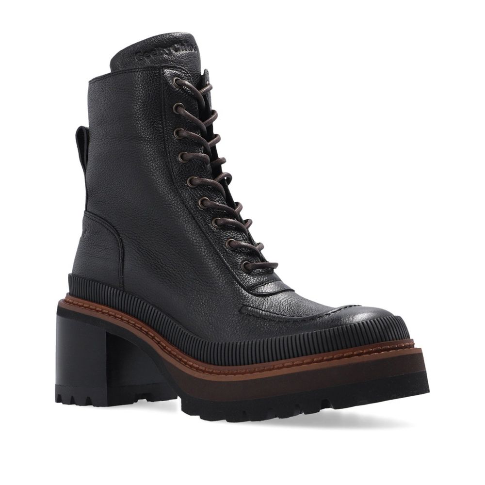 See By Chloé Black Calfskin Lace-Up Boots