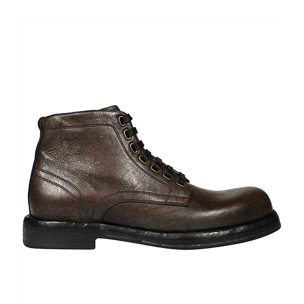 Dolce & Gabbana Brown Leather Lace-Up Boots