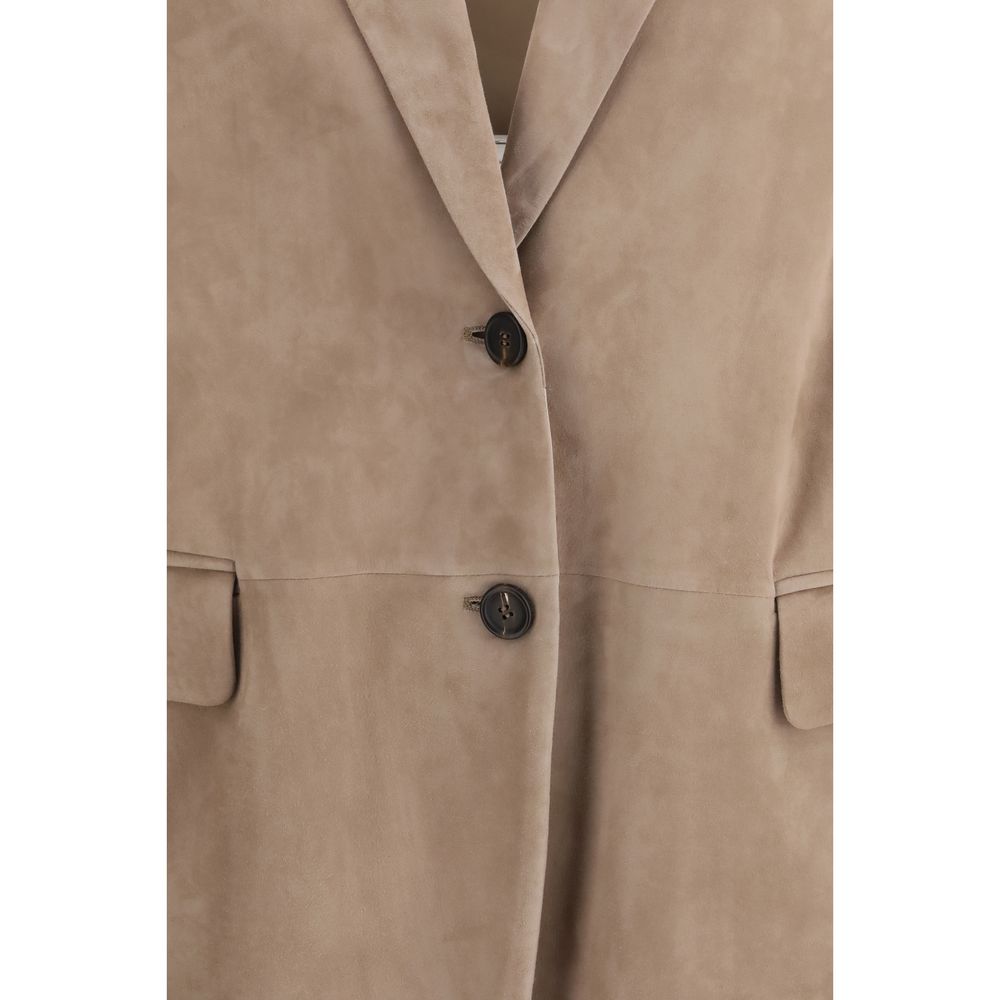 Brunello Cucinelli Beige Calf Leather Bos Taurus Coat