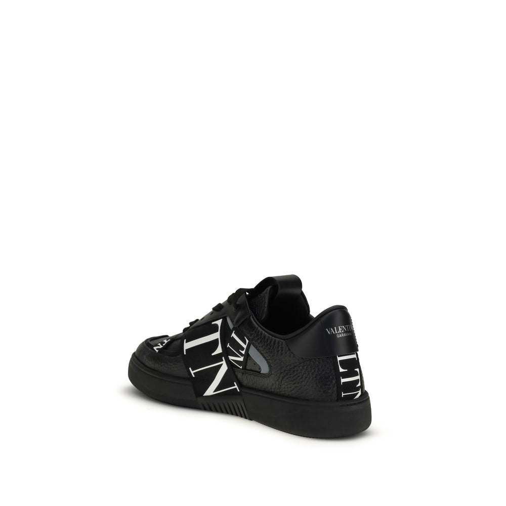 Valentino Garavani Black Calf Leather Bos Taurus Low Top Sneakers