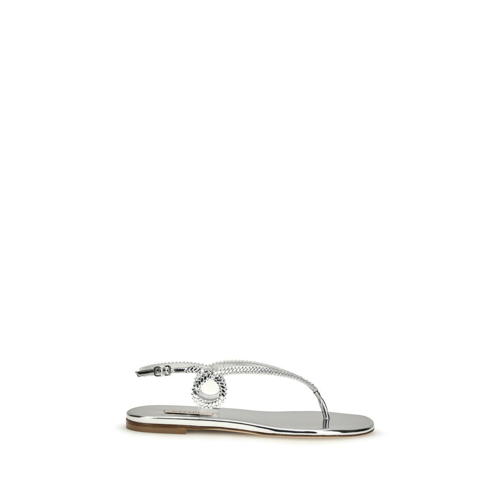 Sandales plates Casadei en cuir de veau argenté Bos Taurus