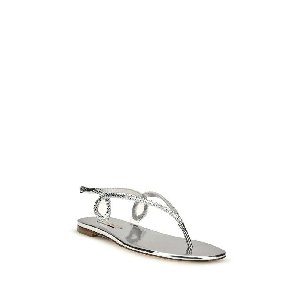 Sandales plates Casadei en cuir de veau argenté Bos Taurus