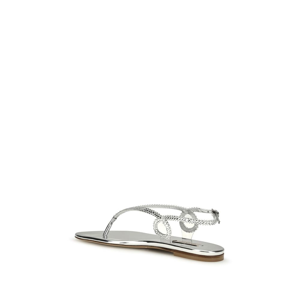Sandales plates Casadei en cuir de veau argenté Bos Taurus