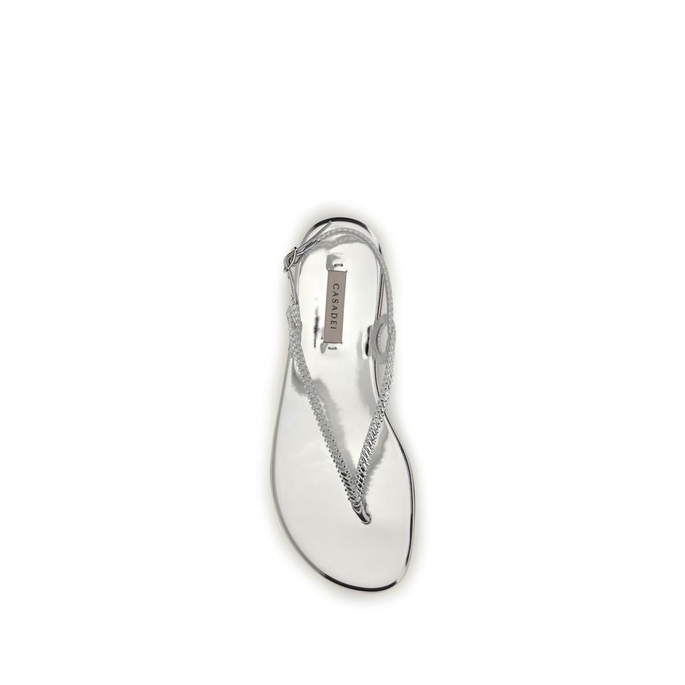 Sandales plates Casadei en cuir de veau argenté Bos Taurus