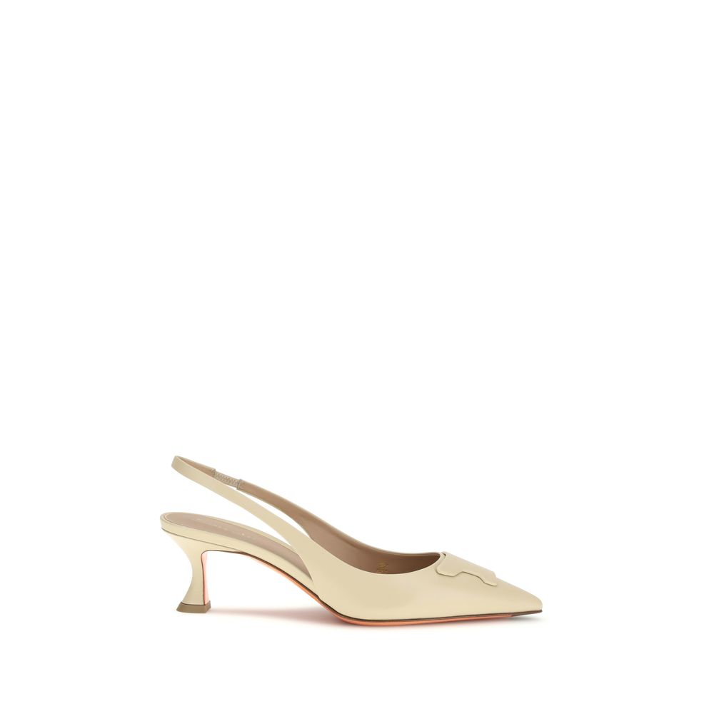 Santoni Escarpins Mi-Talons en Cuir de Veau Beige