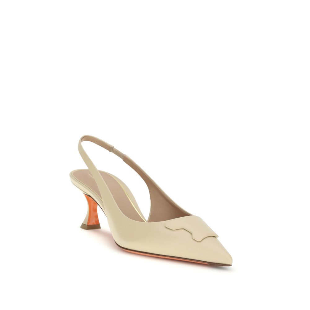 Santoni Escarpins Mi-Talons en Cuir de Veau Beige