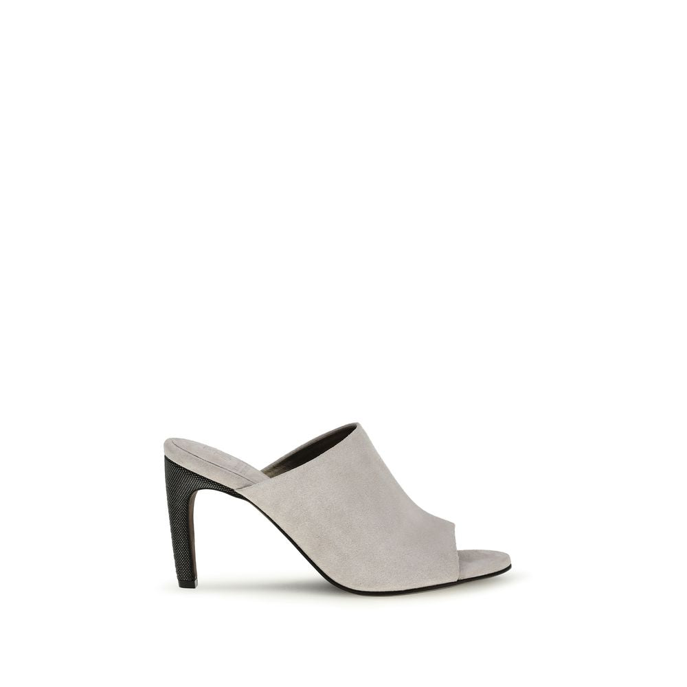 Mules Brunello Cucinelli grises en cuir de veau Bos Taurus