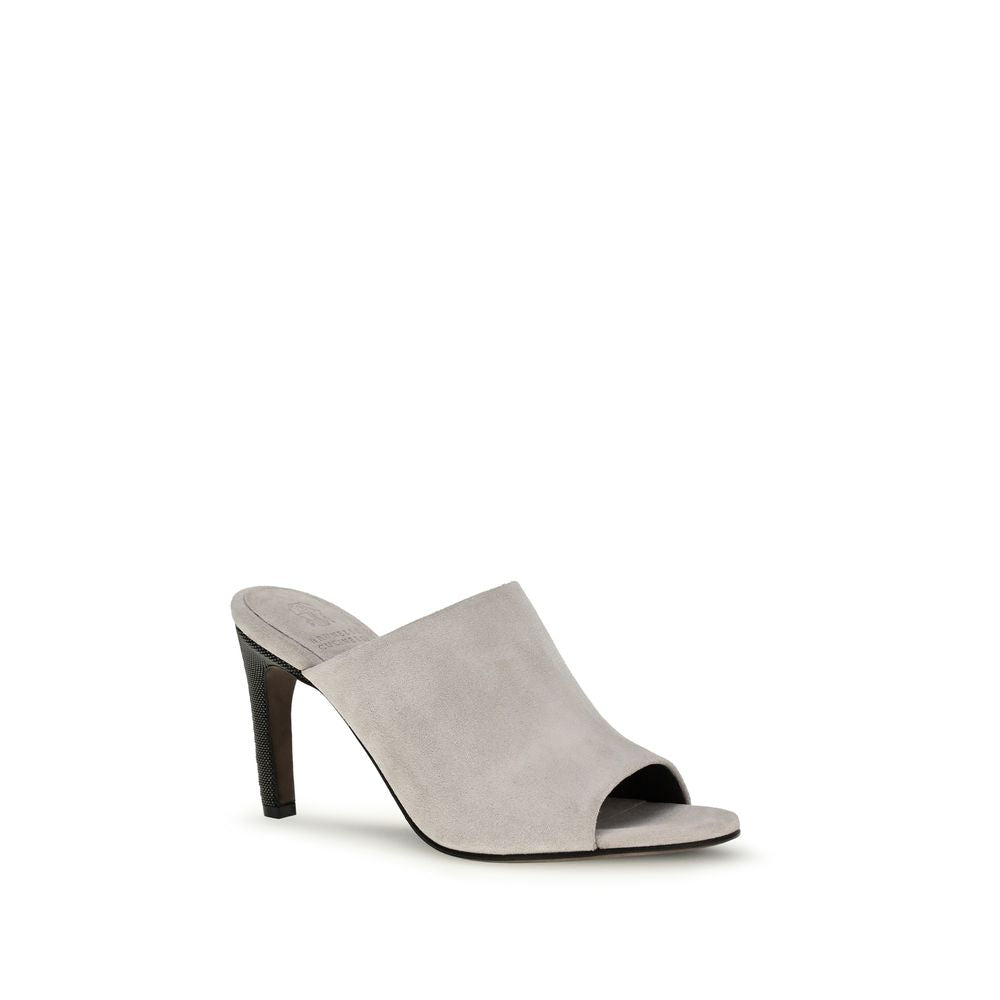 Mules Brunello Cucinelli grises en cuir de veau Bos Taurus