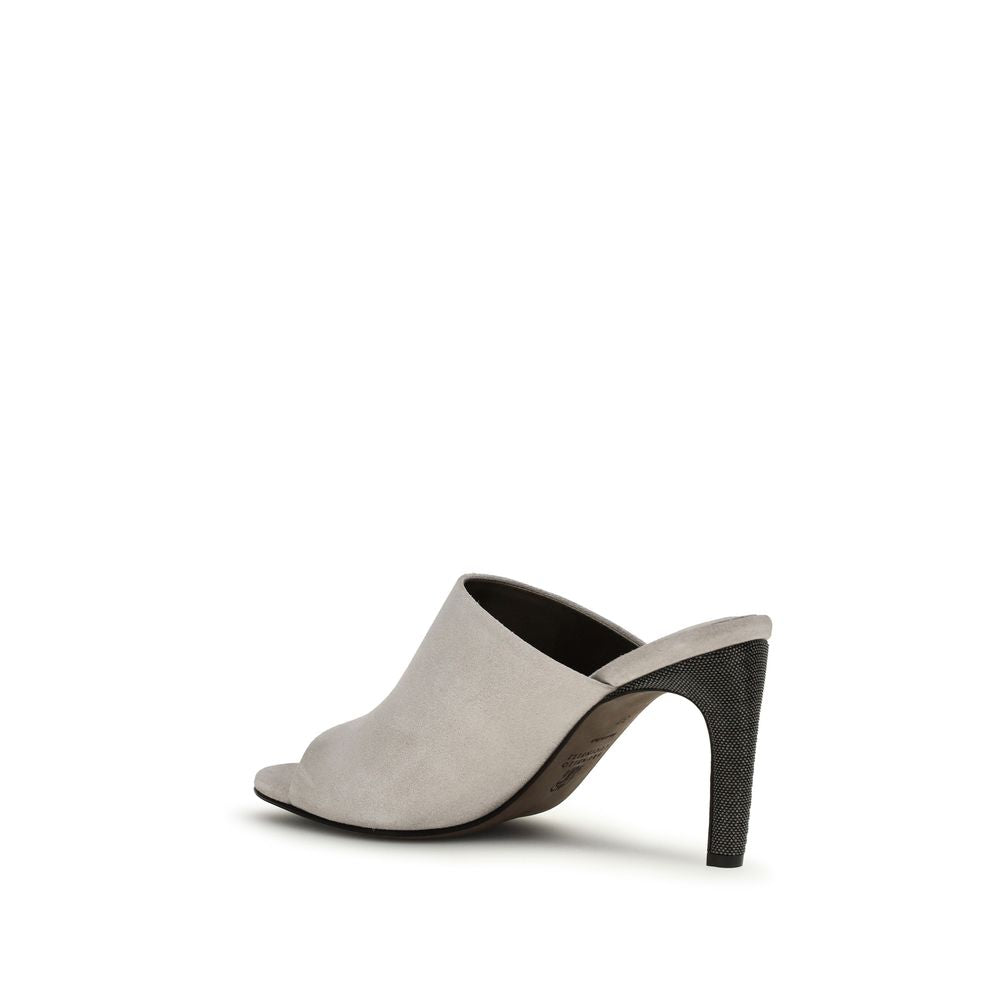Mules Brunello Cucinelli grises en cuir de veau Bos Taurus