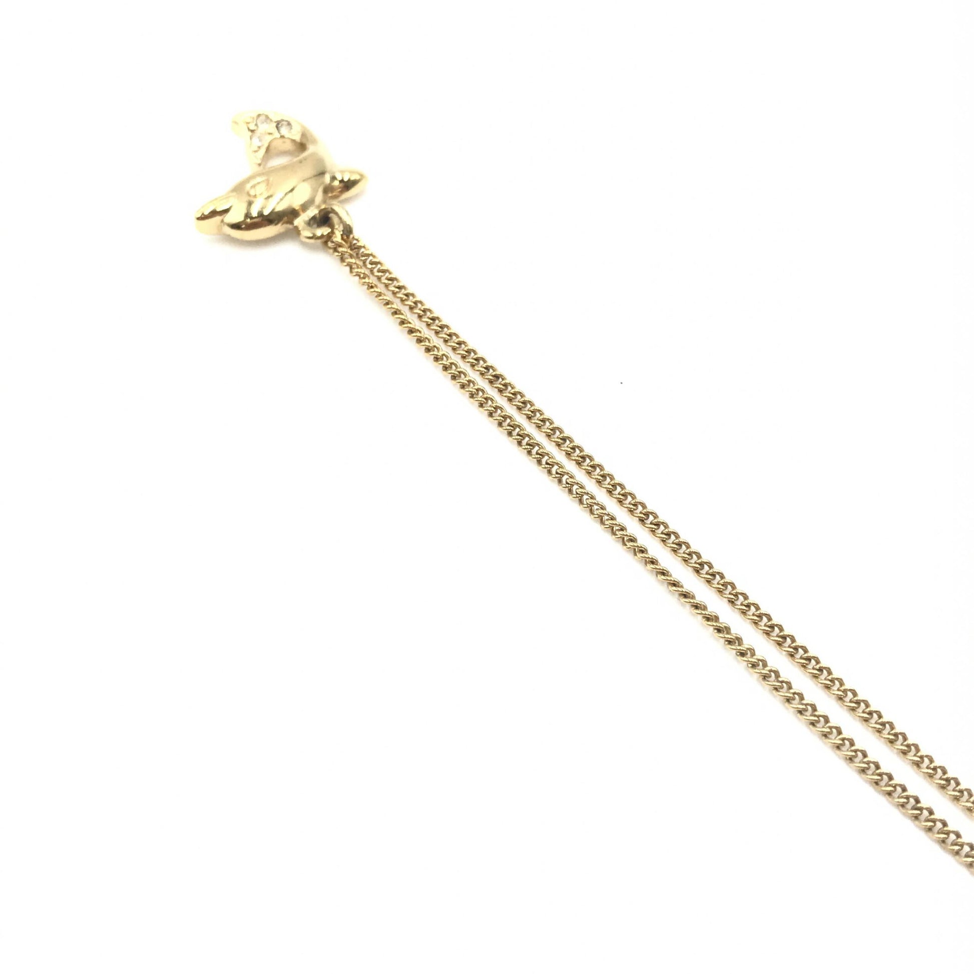 Christian Dior Dolphin Motif Rhinestone Gold Plated Necklace