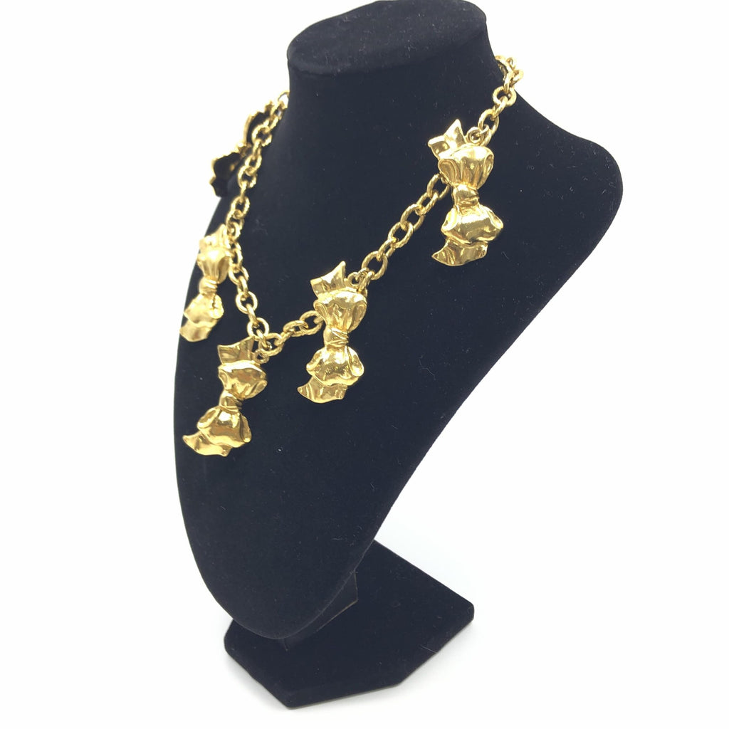 Chanel Gold Plated Chain Necklace With Bow Charms