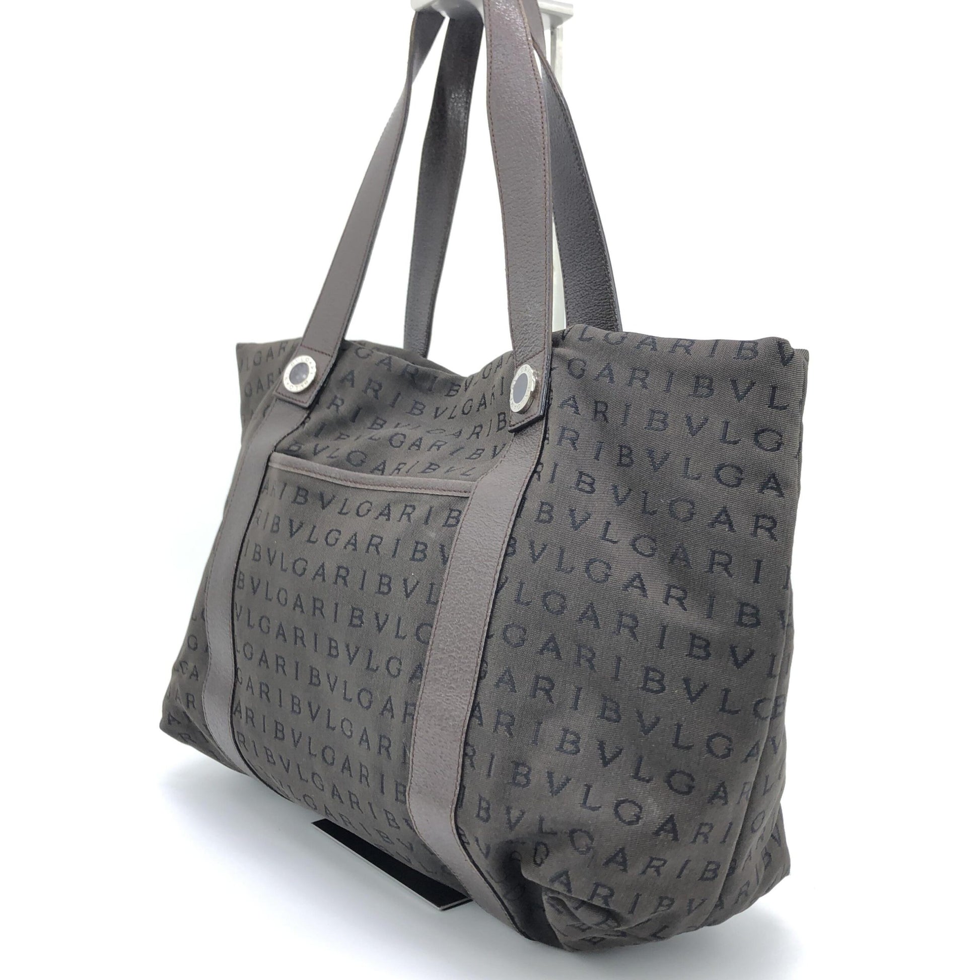 Bulgari Logo Canvas Tote Bag With Pockets
