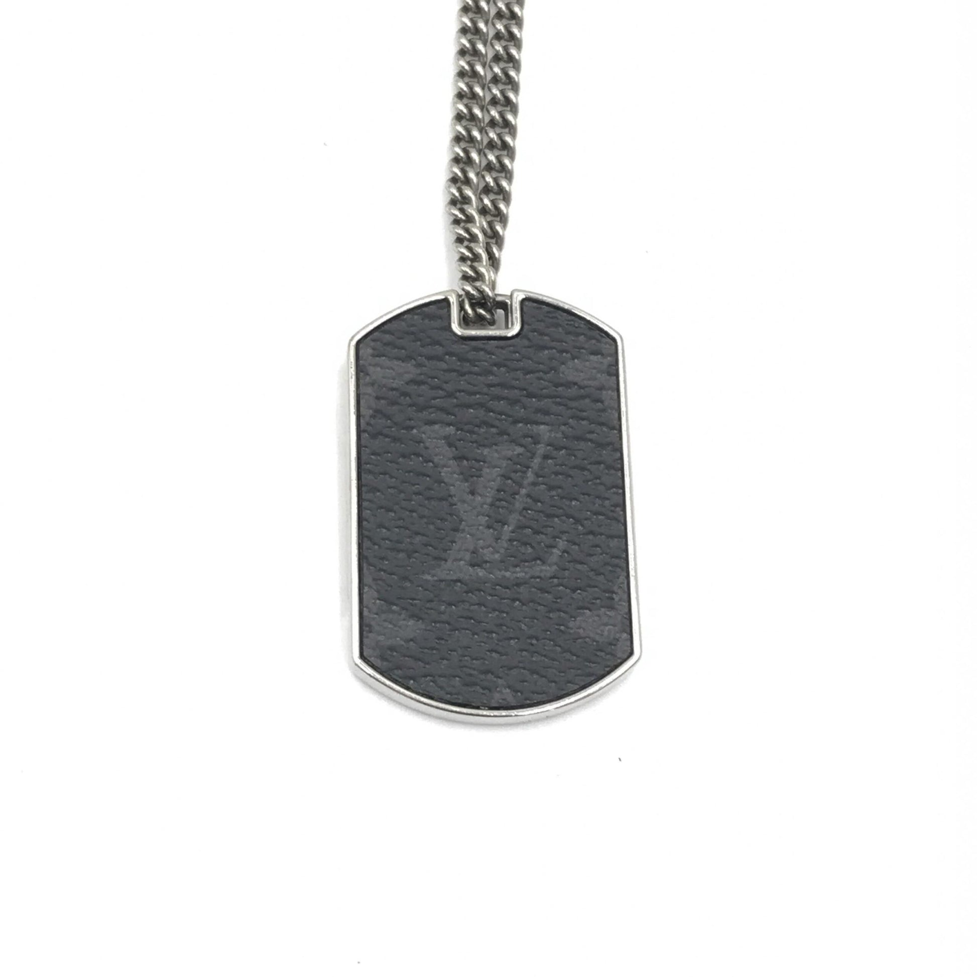 Collier Louis Vuitton en cuir et pendentif Monogram Eclipse
