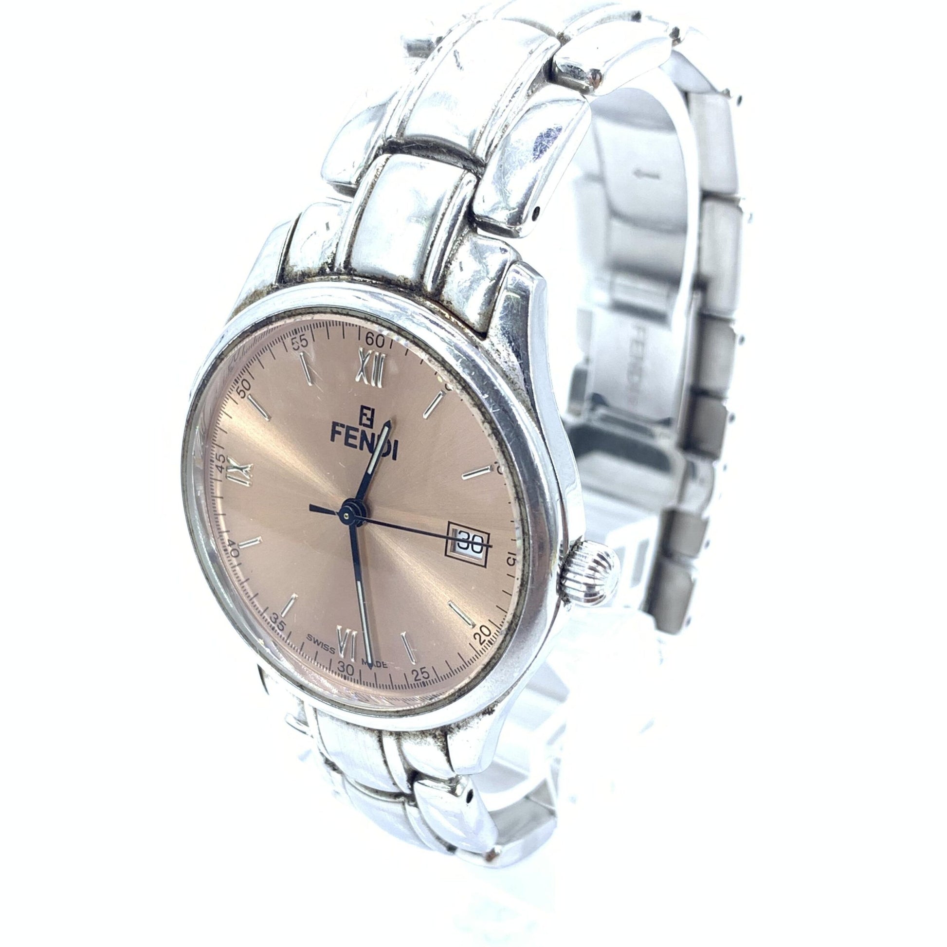 Fendi Pink Champagne Dial Quartz Watch, Stainless Steel