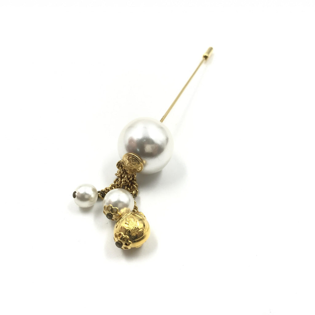 Salvatore Ferragamo Pin Brooch, Pearl Style, Box