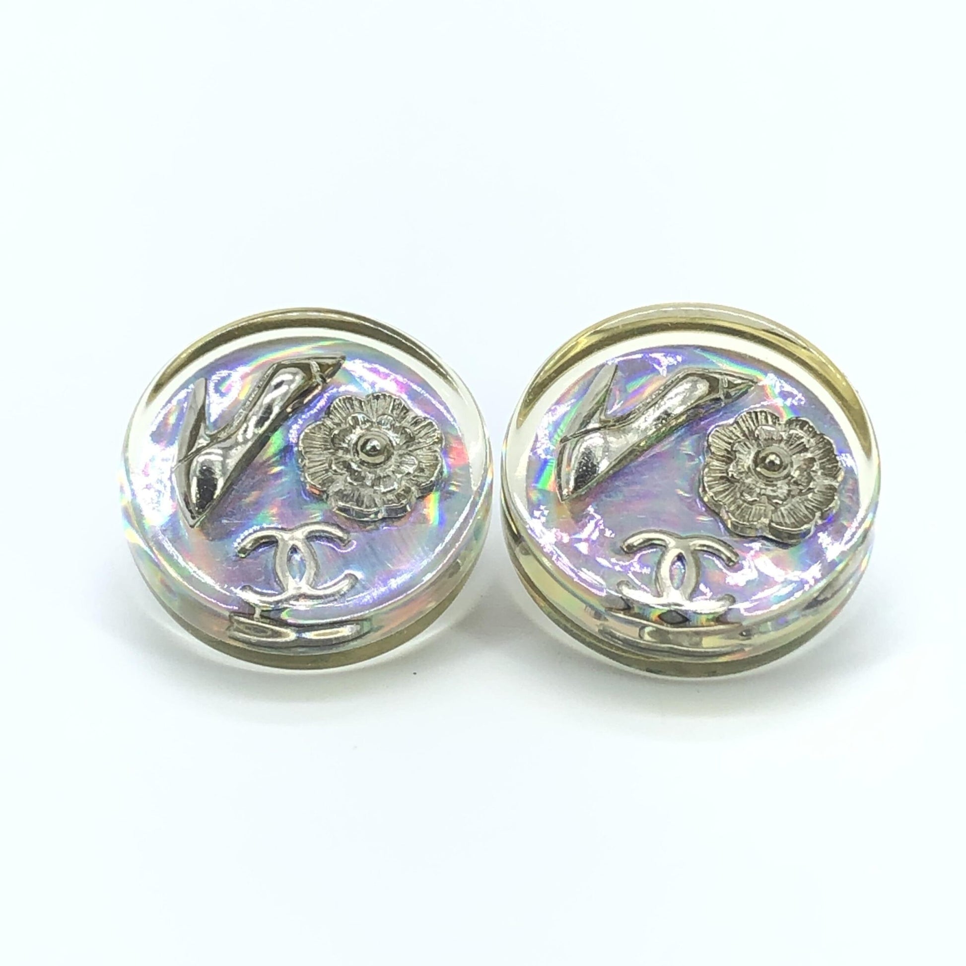 Boucles d'oreilles clip Chanel Vintage logo holographique