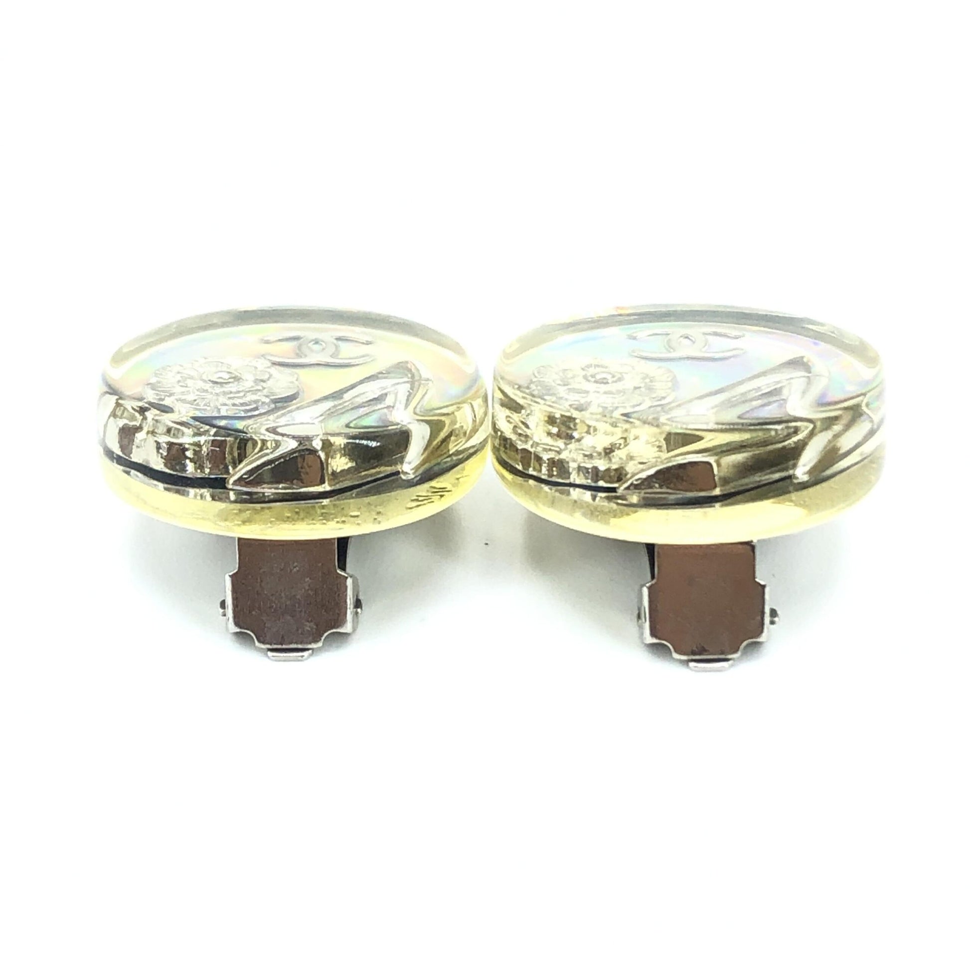 Boucles d'oreilles clip Chanel Vintage logo holographique