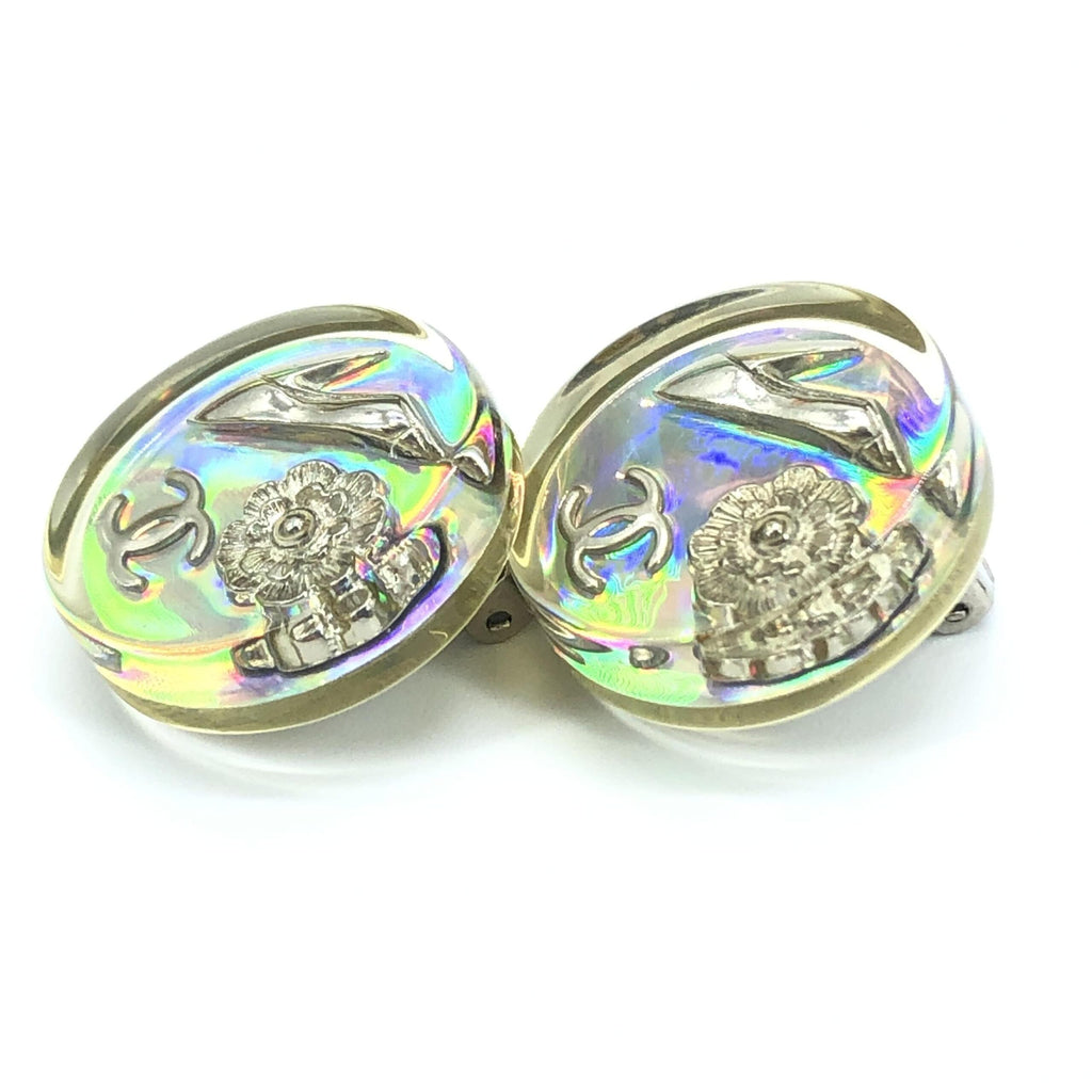 Boucles d'oreilles clip Chanel Vintage logo holographique