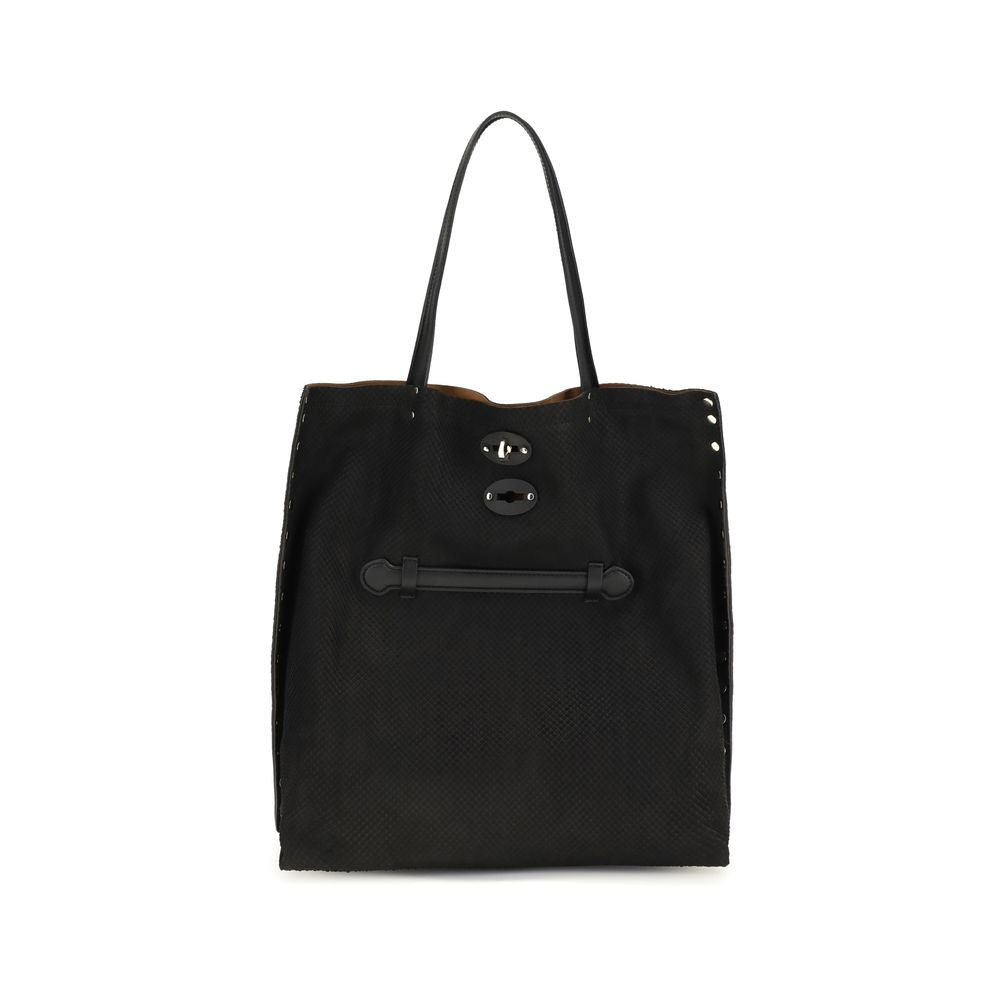 Sac porté épaule Zanellato en cuir de veau noir Bos Taurus