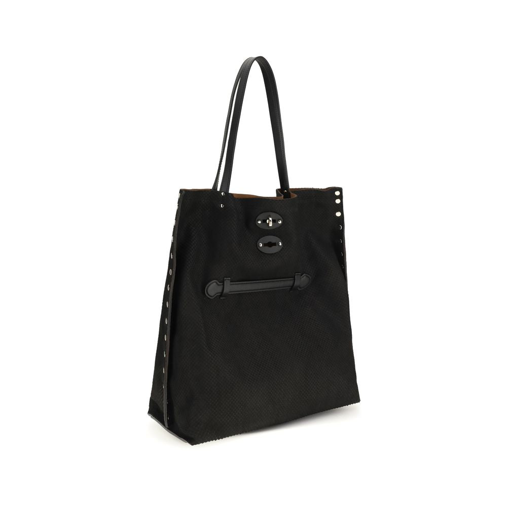 Sac porté épaule Zanellato en cuir de veau noir Bos Taurus