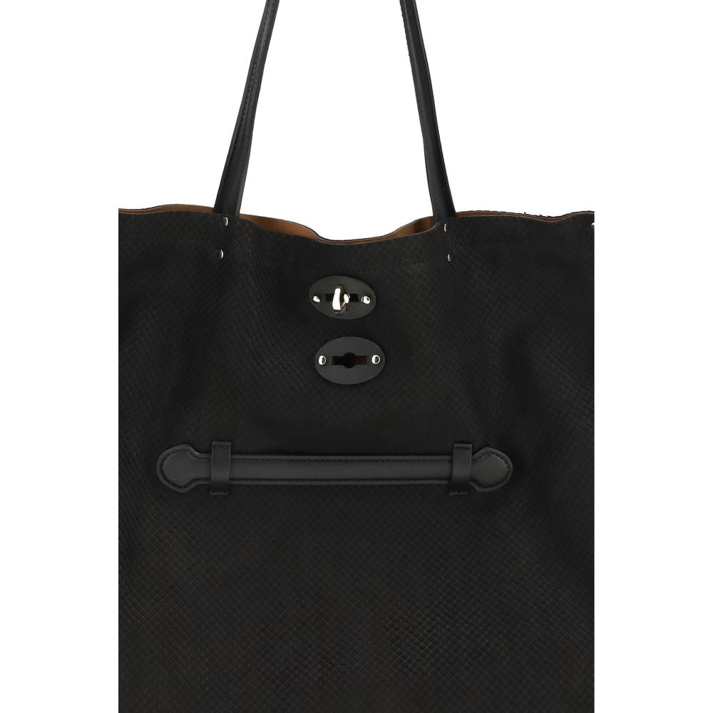 Sac porté épaule Zanellato en cuir de veau noir Bos Taurus