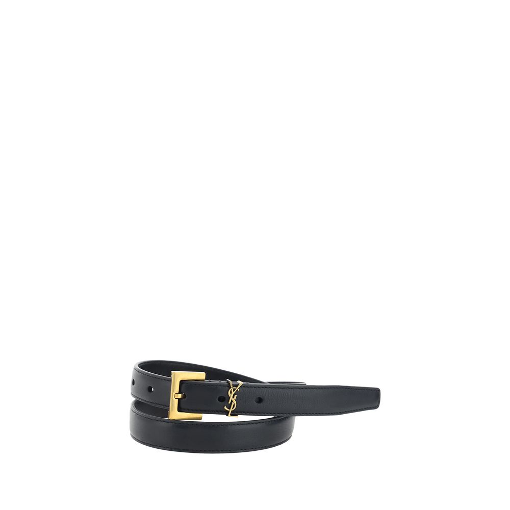Ceinture fine Saint Laurent en cuir de veau noir Bos Taurus